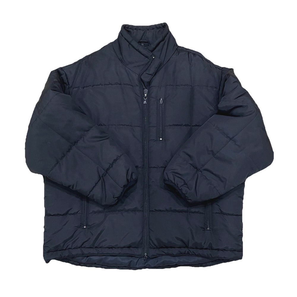 Trader Bay Men's Puffer Jacket‎ 2XL Black Quilted Zippered 5 Pockets Toggles VTG
